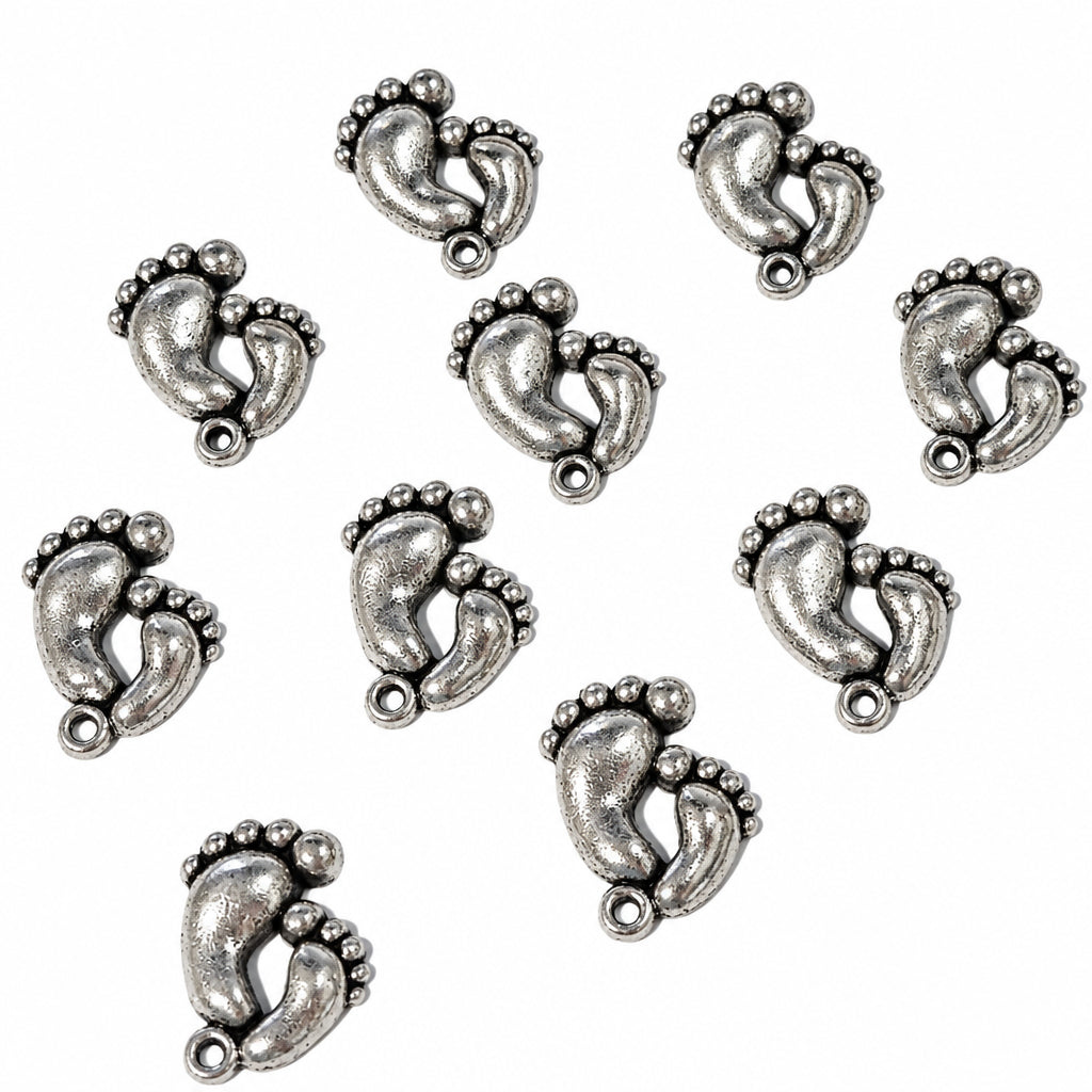 10pc Silver Large Baby Feet Charms