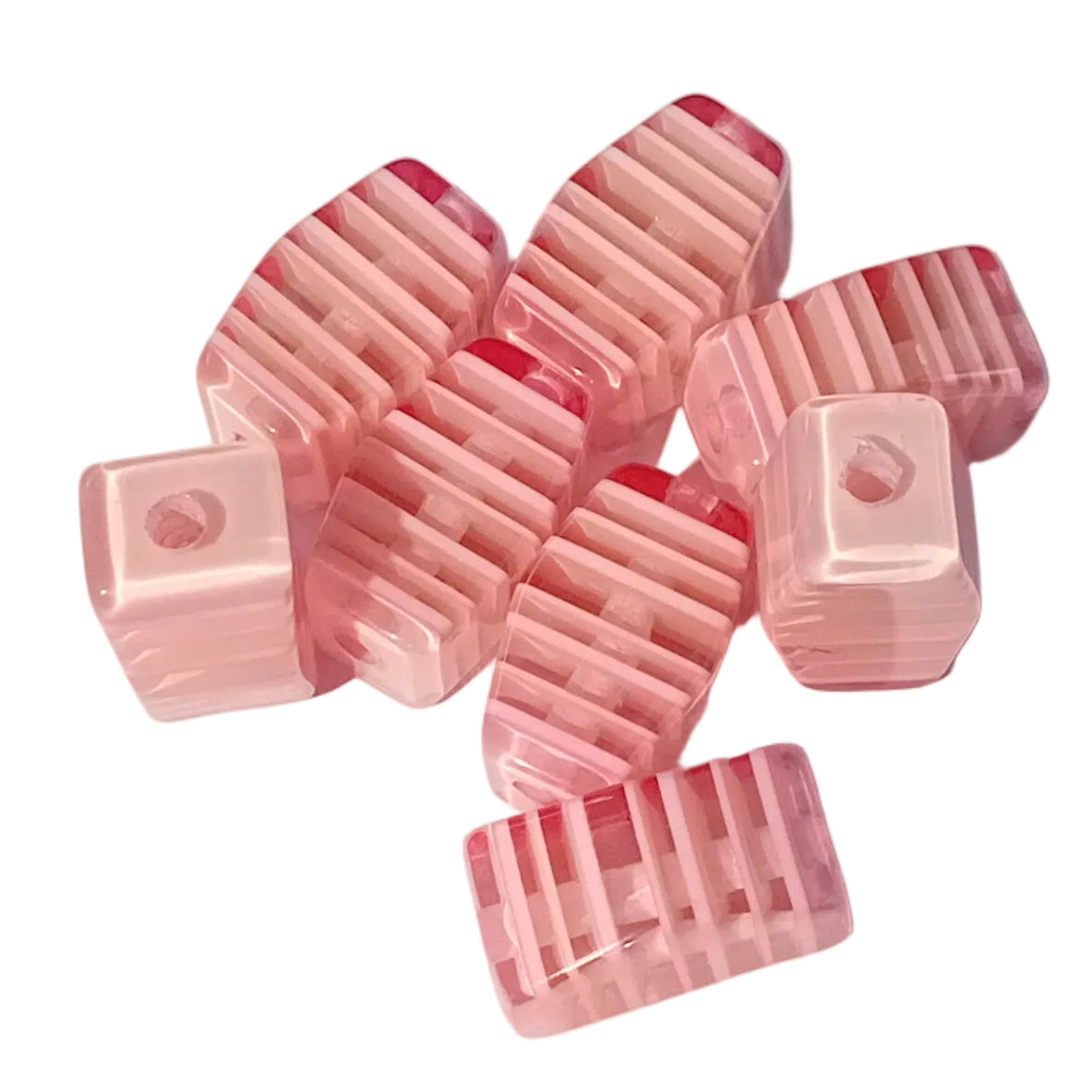 10pc 28mm Stripey Pink Resin Cube Beads