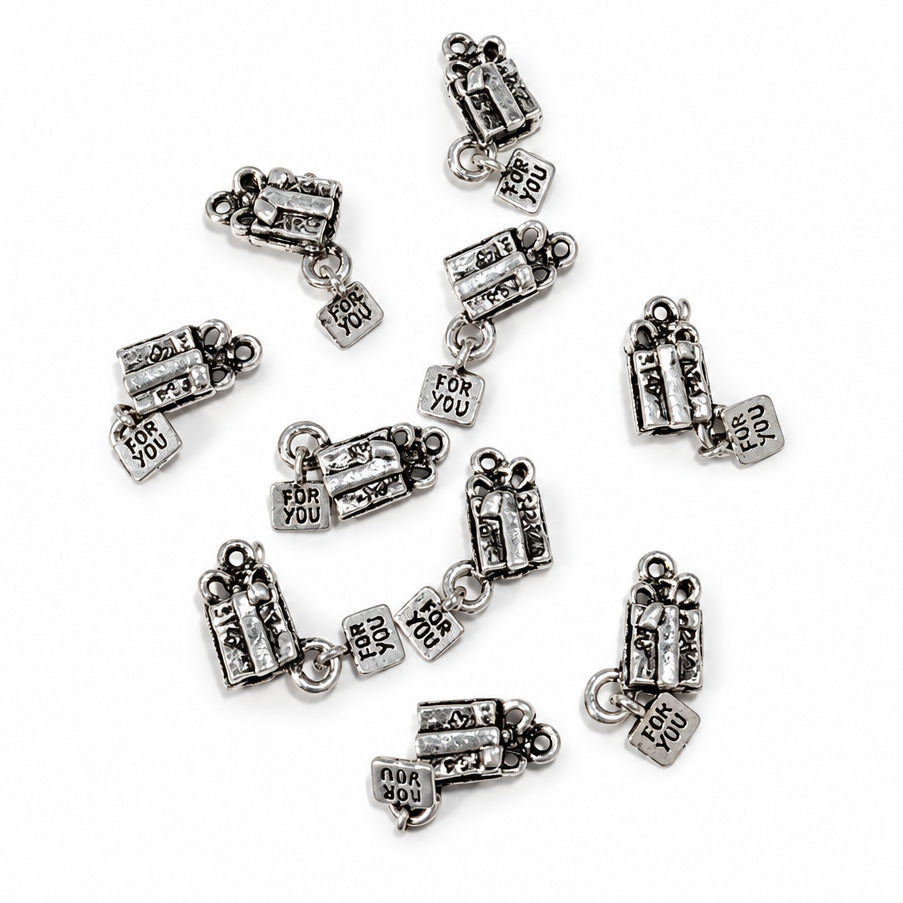10pc Silver Christmas Present Charm