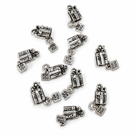 10pc Silver Christmas Present Charm