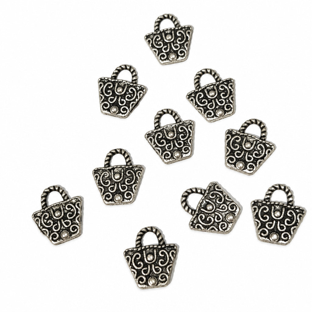 10pc Dark Silver Picnic Basket Charms
