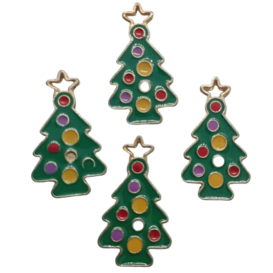4pc Green Enamel Christmas Trees