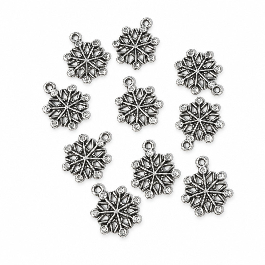 10pc Dark Silver Snowflake Charms
