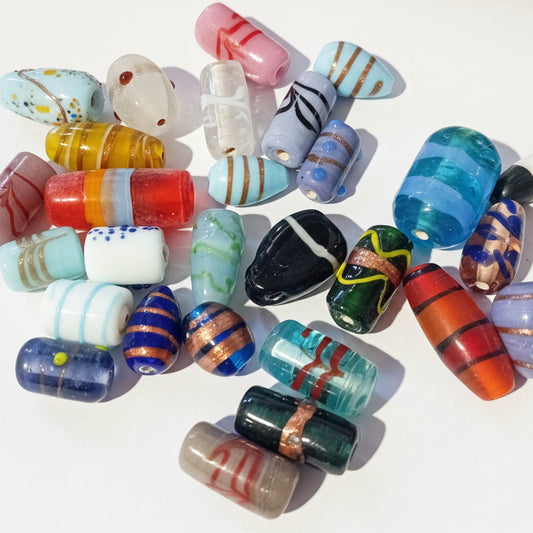100g Long Patterned Lampwork Beads