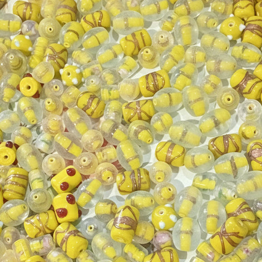 100g Mixed Yellow Lampwork Beads