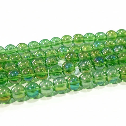 4mm Green & Blue AB Round Glass Beads