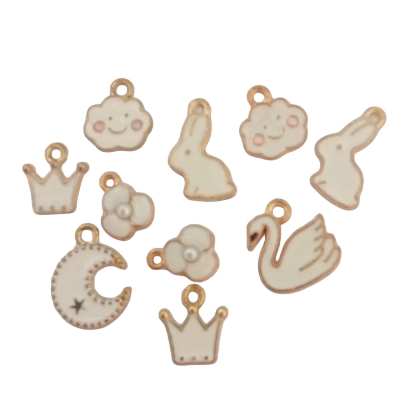10pc Gold Enamel Cute White Charms