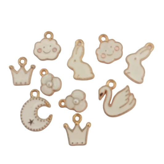 10pc Gold Enamel Cute White Charms