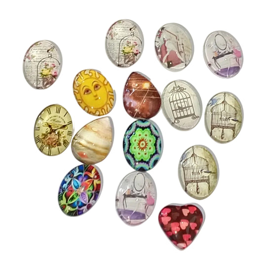 15pc Flat Back Glass Cabochon Pack