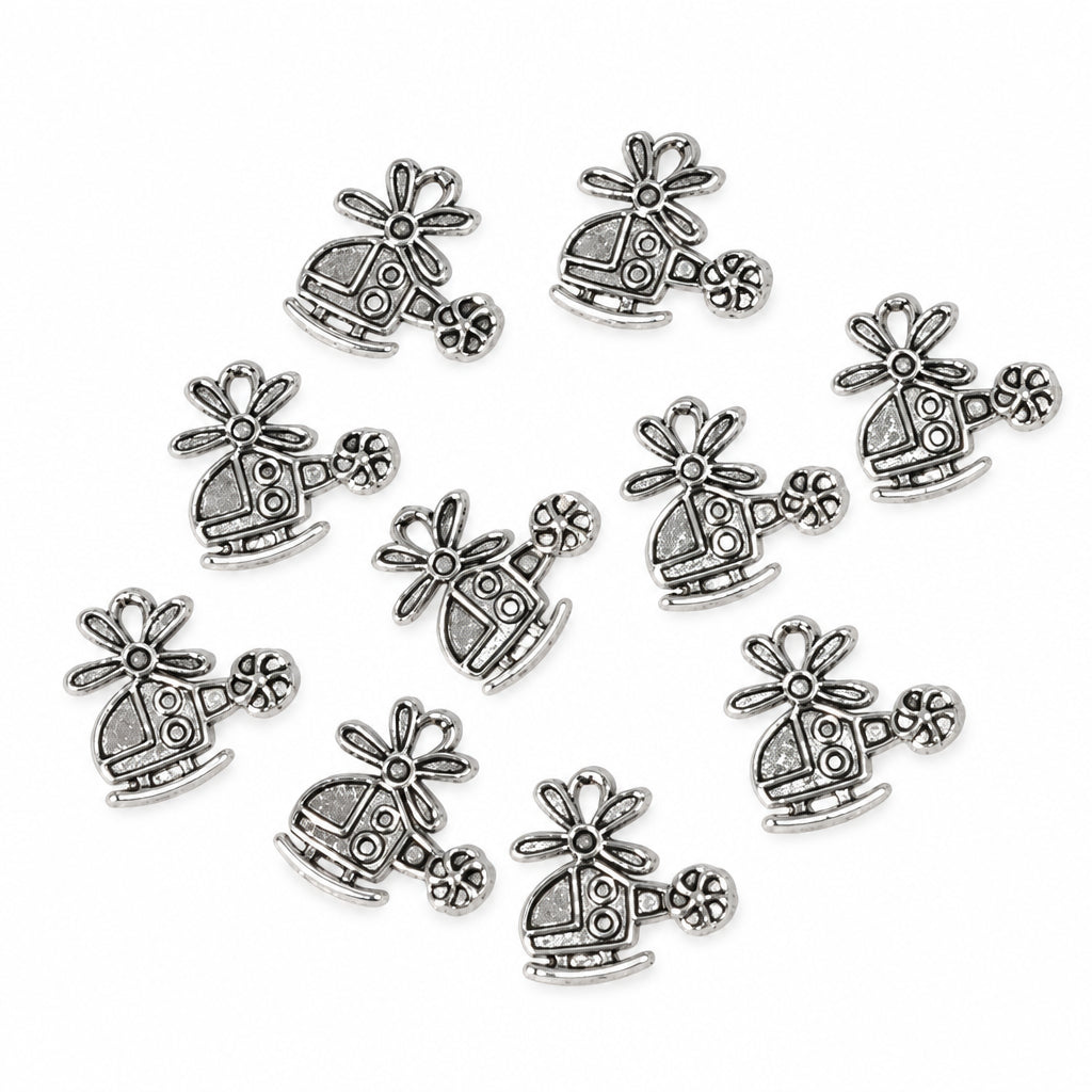 10pc Silver Helicopter Charms
