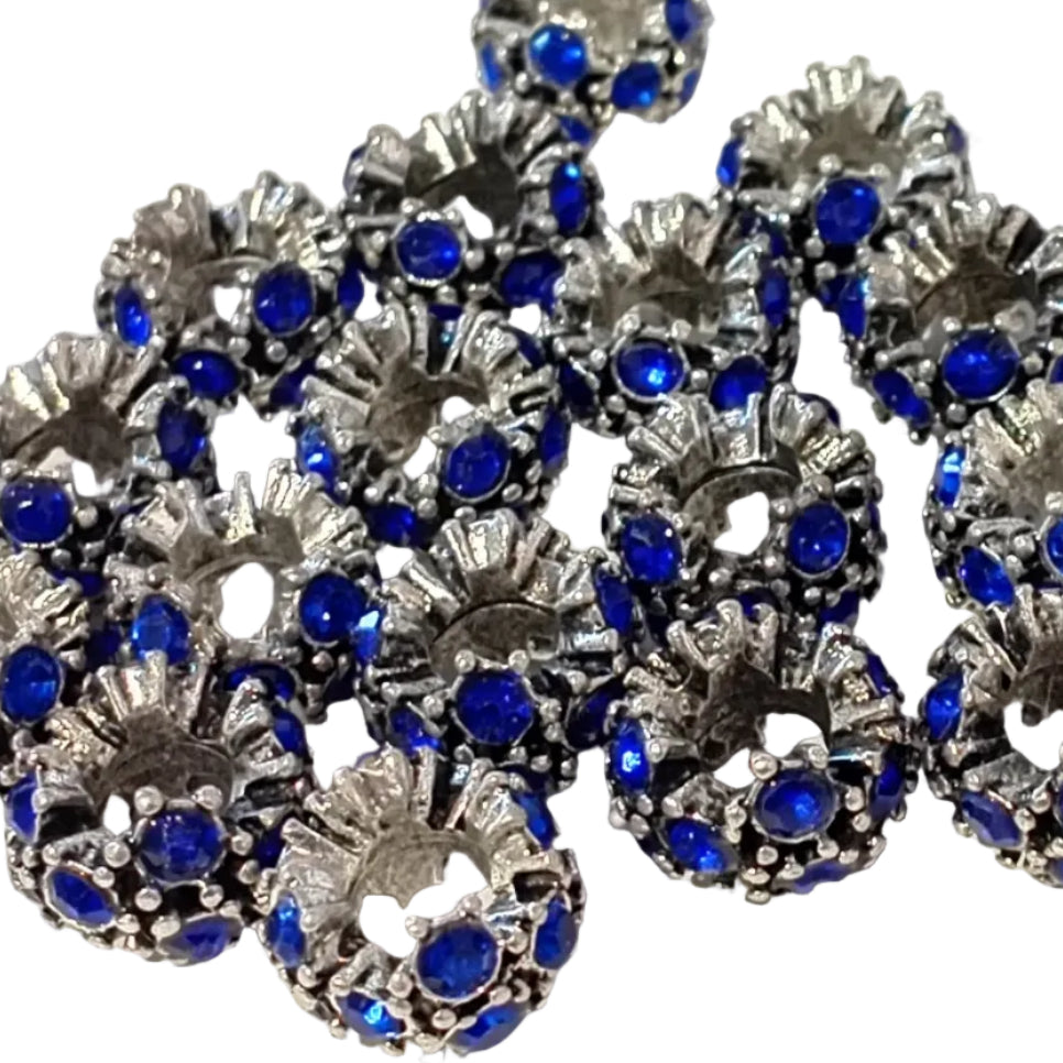 1pc Dark Blue European Rhinestone Rondelle Bead