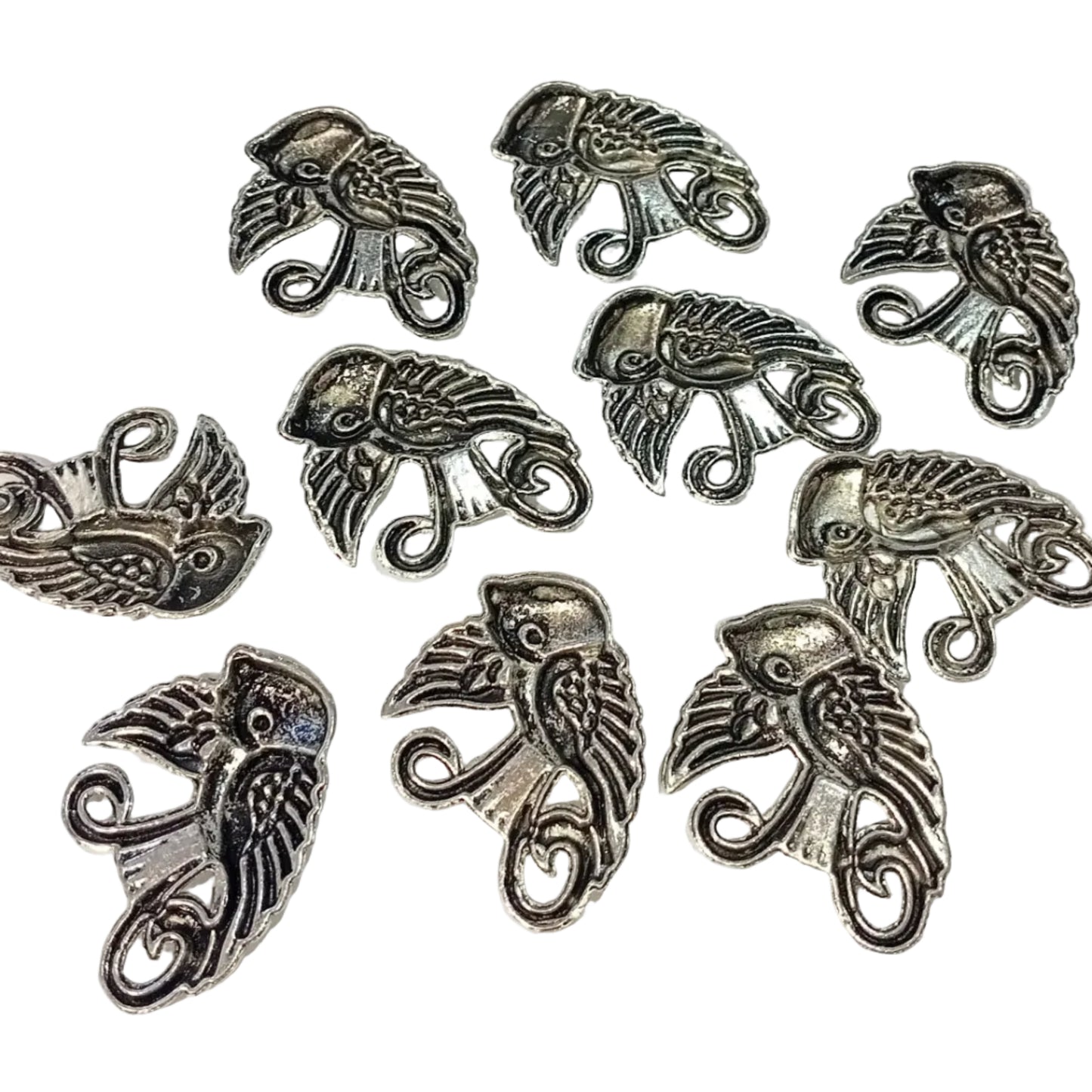 10pc Large Silver Bird Charms