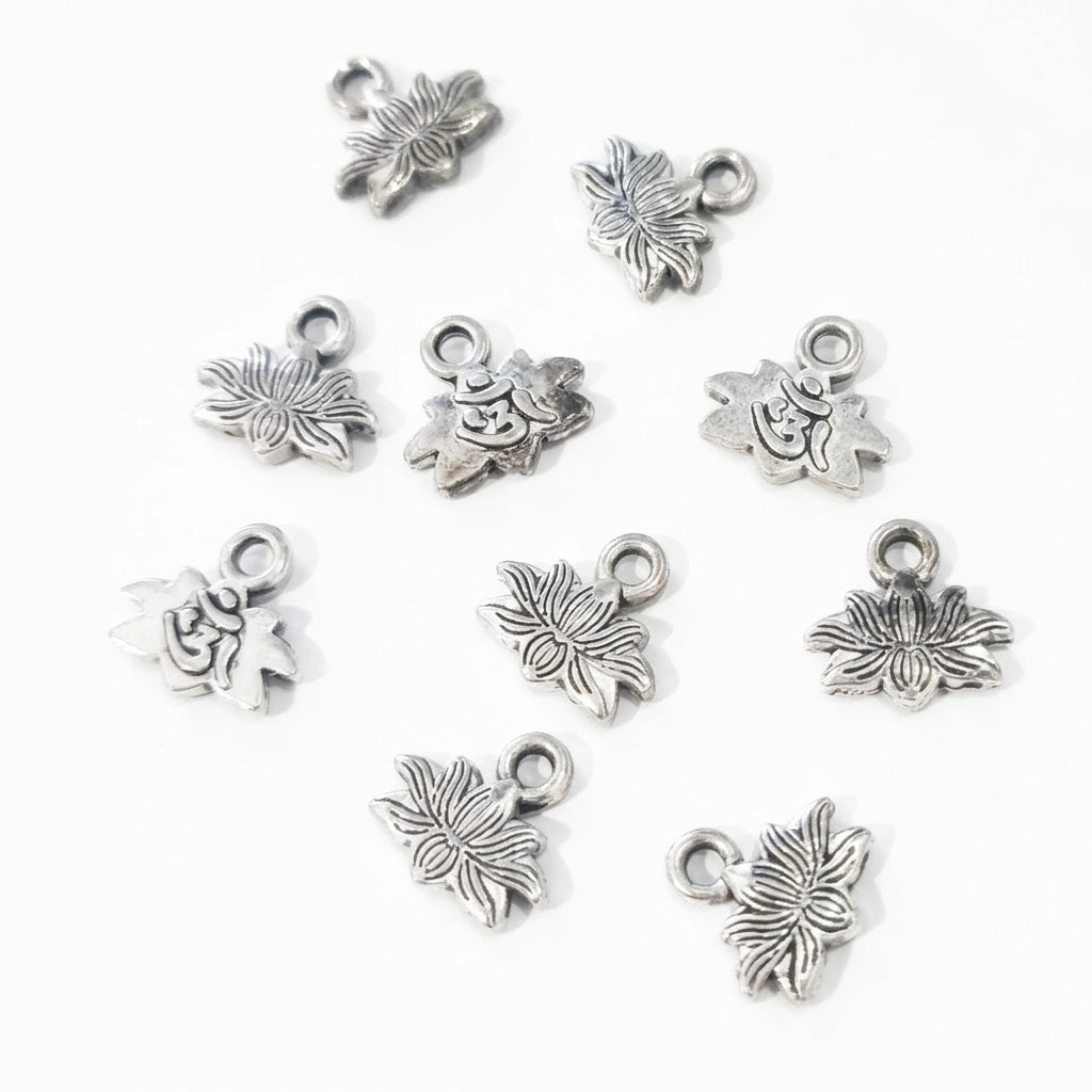 10pc Silver Lotus Charms