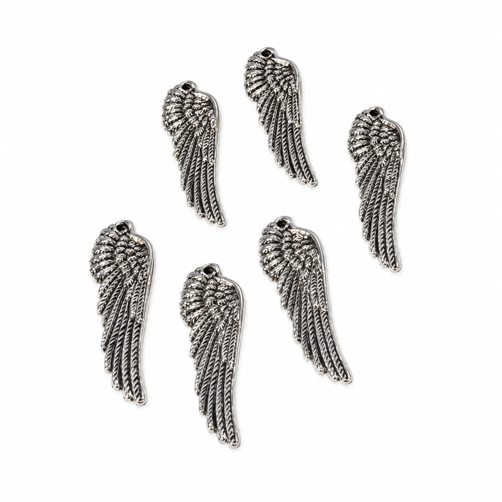 6pc Silver Angel Wing Charms