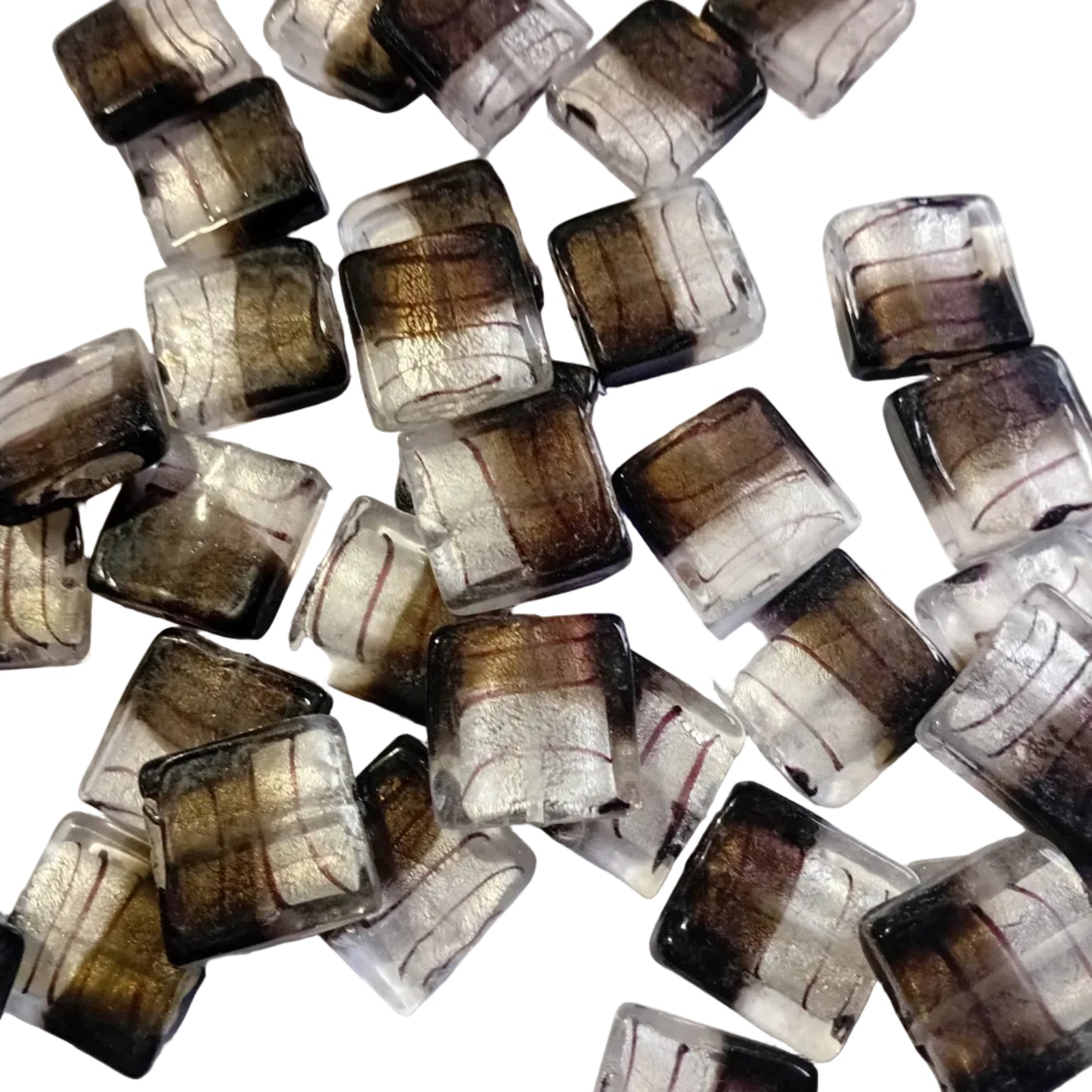 1pc 25mm Clear, Black & Silver Lampwork Bead