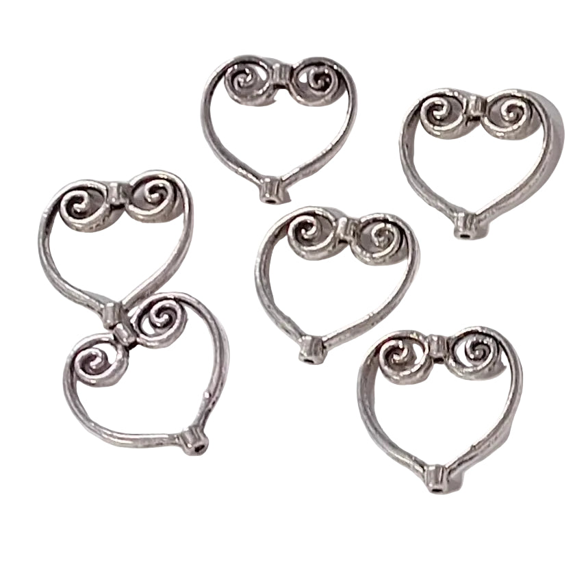 6pc Heart Frame Beads
