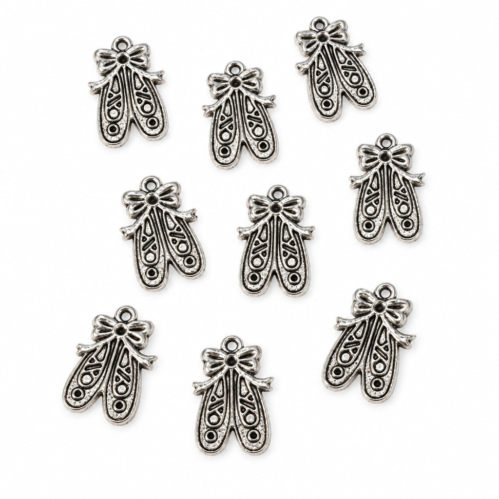 10pc Silver Ballet Shoe Charms