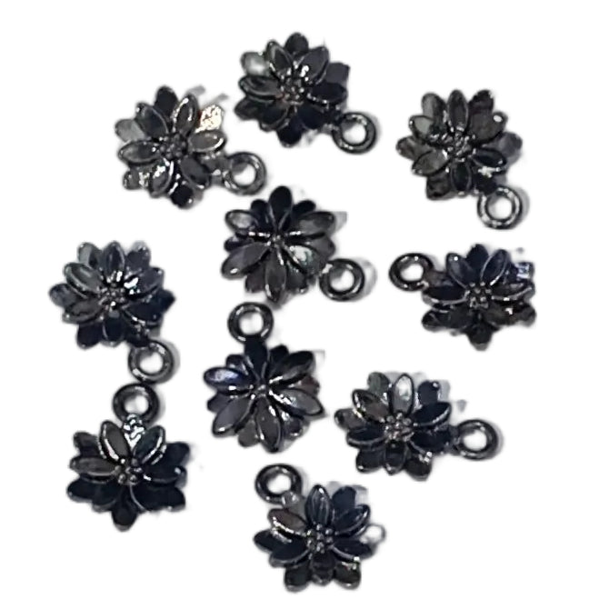 10pc Gunmetal Black Flower Charms