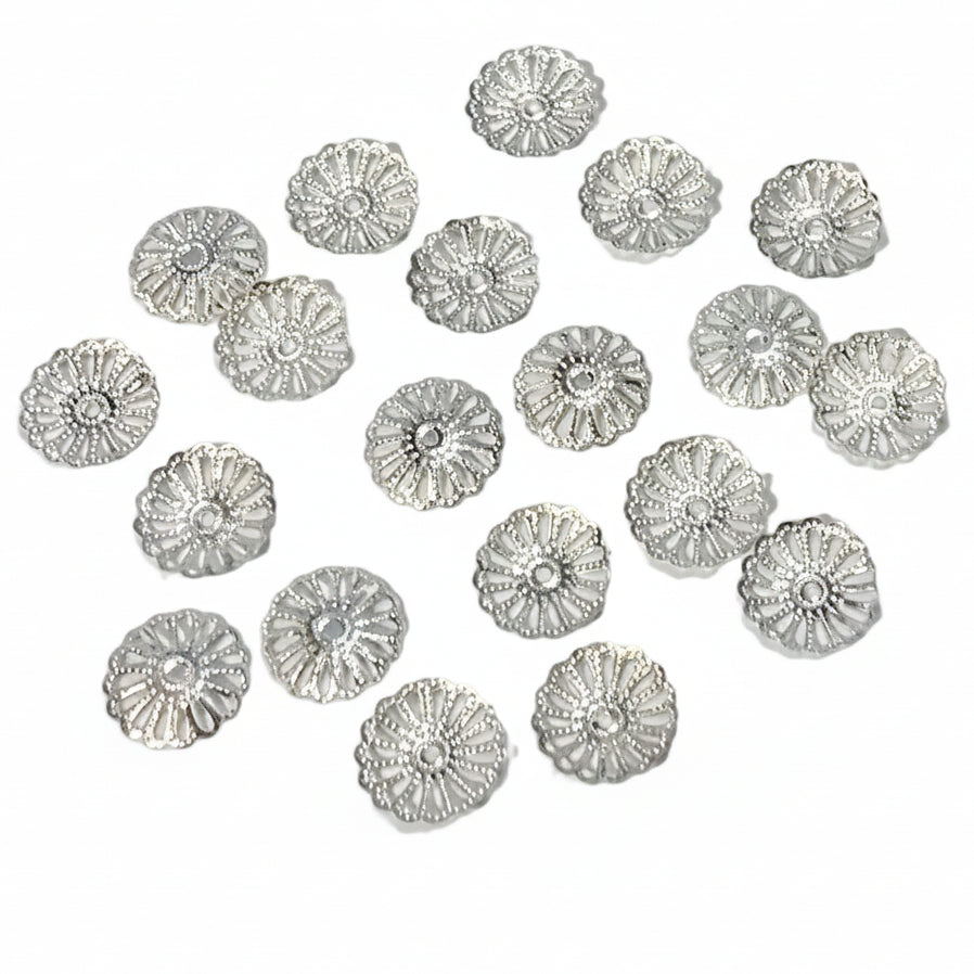 20pc 15mm Bright Silver Bead Caps