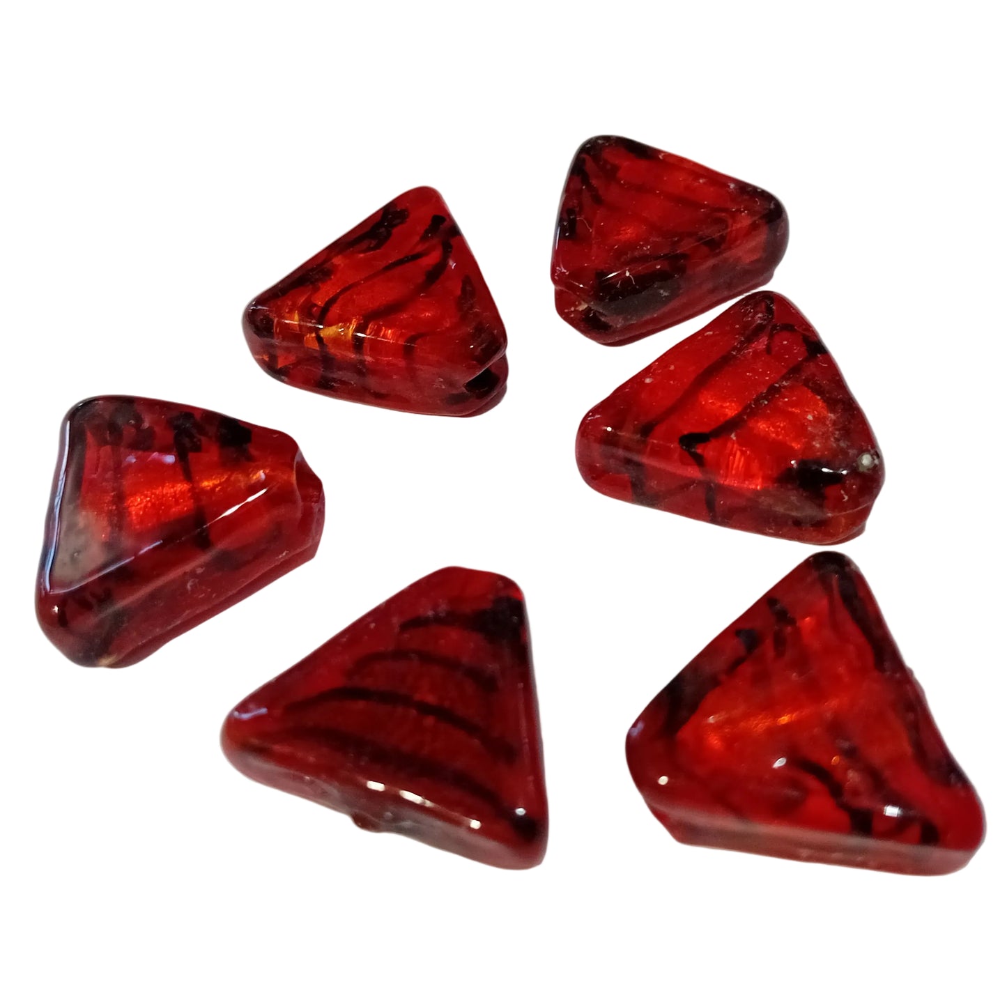6pc 18mm Red Triangle Lampwork Beads