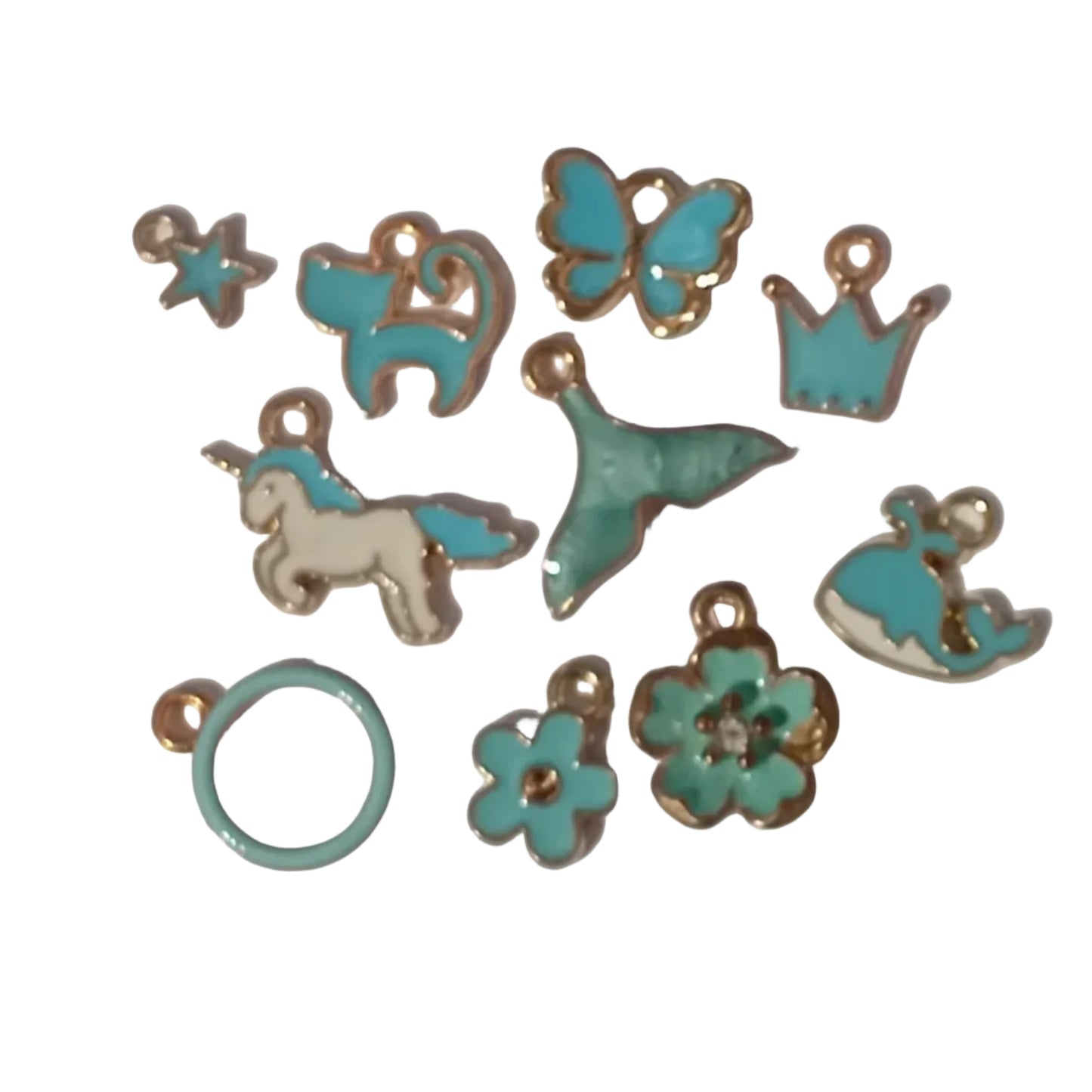 10pc Cute Blue & White Gold Enamel Charms
