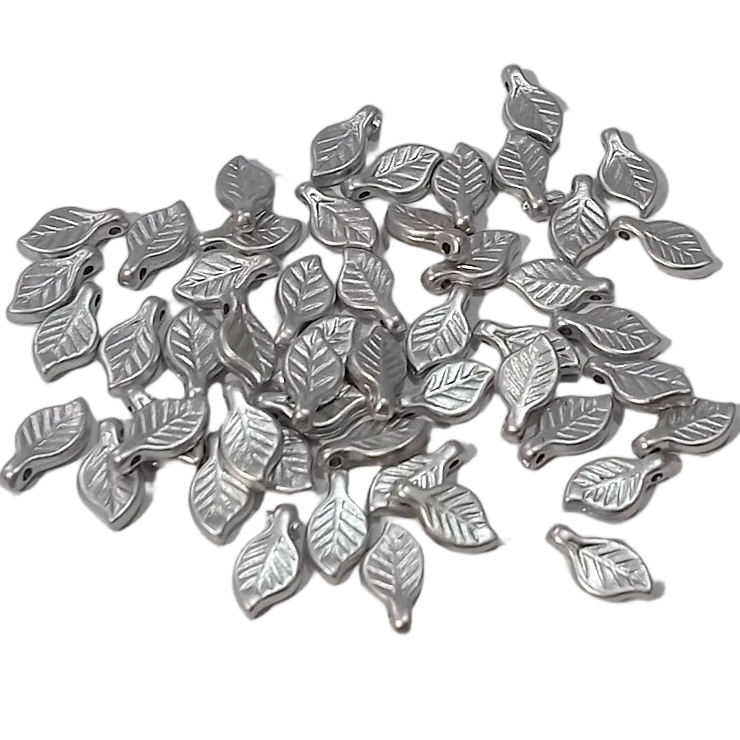 50pc 10mm Silver Metallic Acrylic Leaf Beads