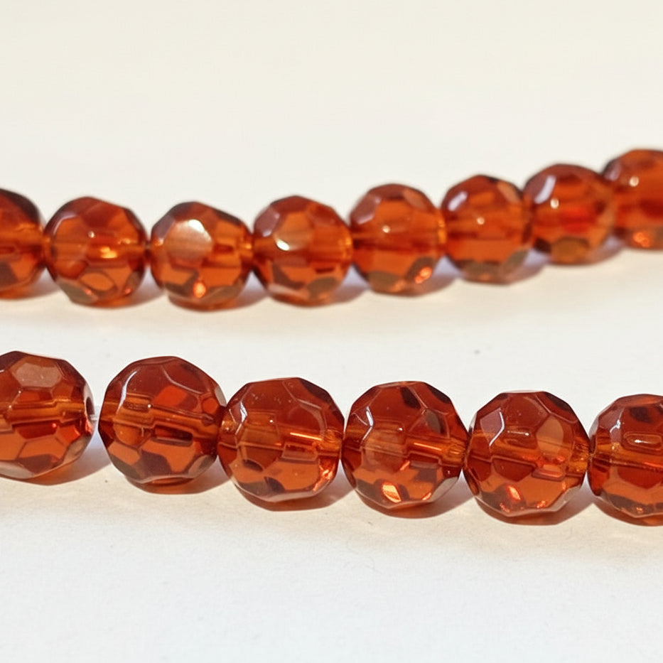 8mm Dark Brown Round Faceted Glass Beads