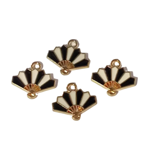 4pc Gold Black & White Enamel Fan Charms