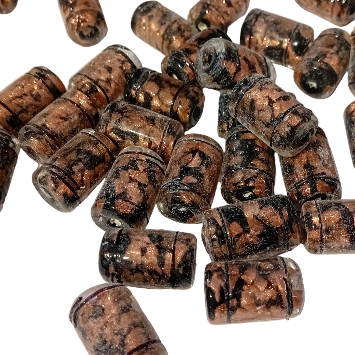 1pc 20mm Clear, Black & Gold Barrel Lampwork Bead