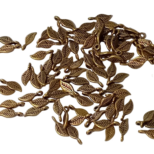 10pc Small Bronze Leaf Charms