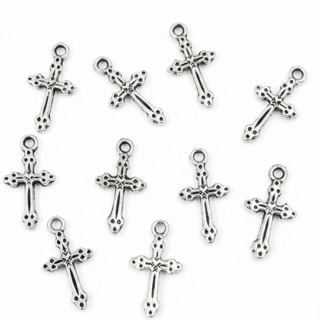 10pc Silver Cross Charms