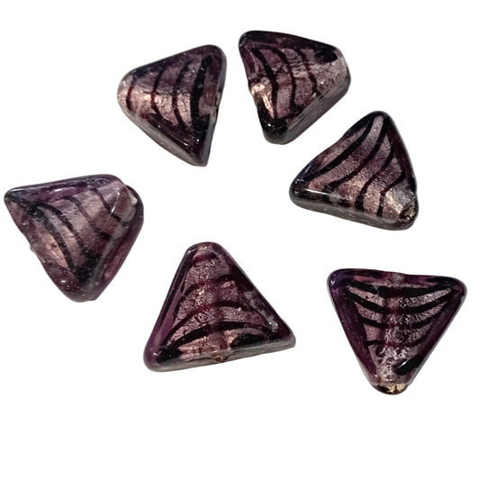 6pc 18mm Purple Triangle Lampwork Beads