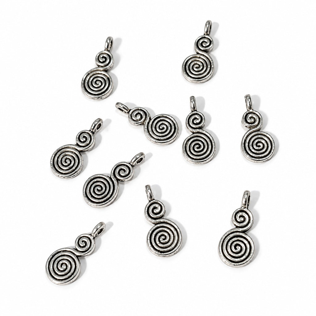 10pc Silver Double Spiral Charms