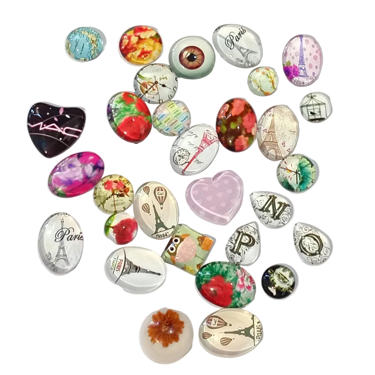 30pc Small Flat Back Glass Cabochon Pack