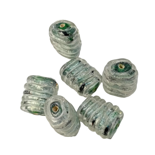 6pc 20mm Clear & Green Lampwork Beads