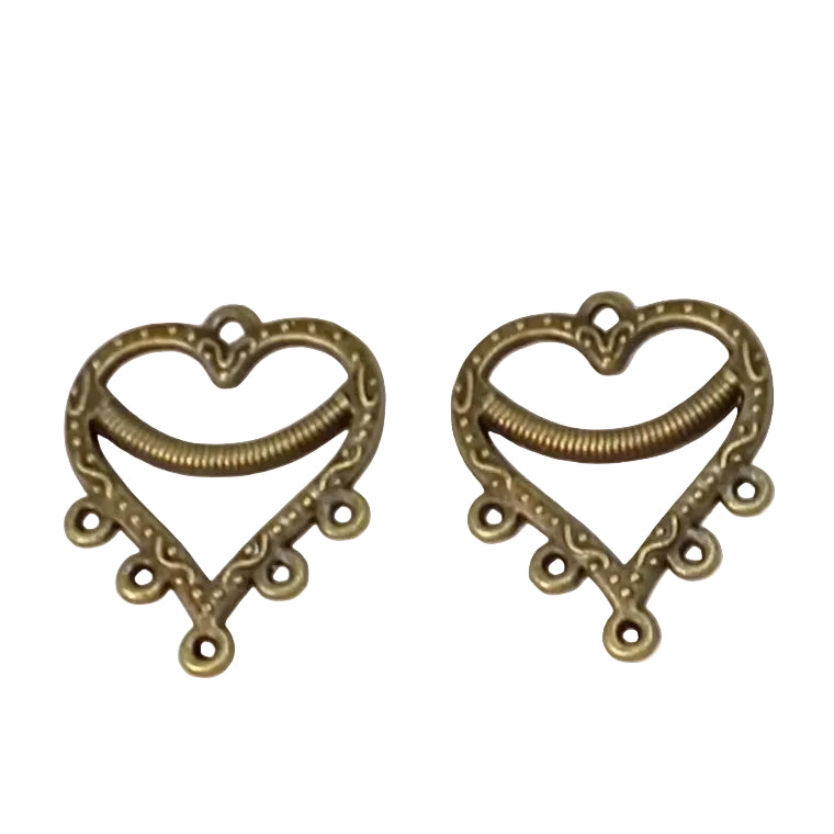 2pc Bronze Heart Multi-Loop Connectors