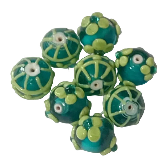 8pc Blue and Green Patterned Lampwork Beads