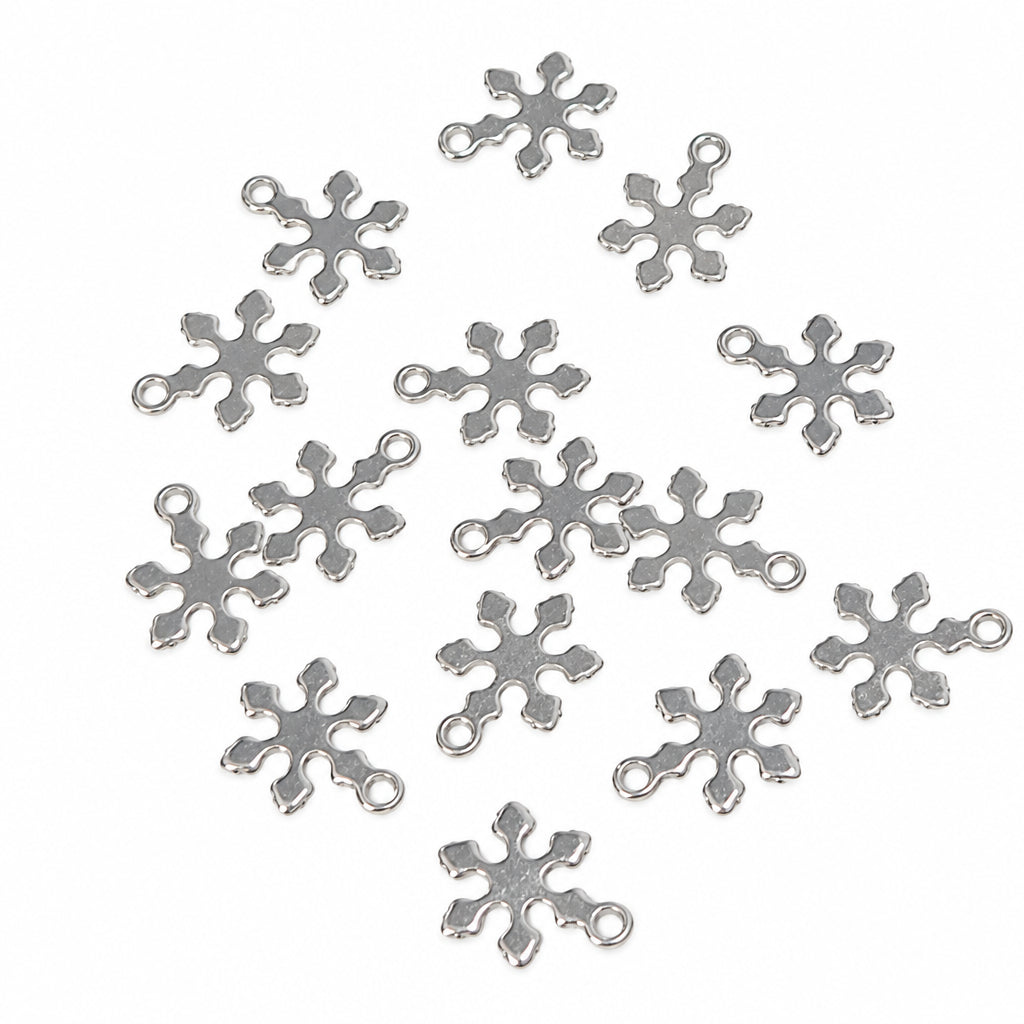 15pc Mini Stainless Steel Snowflake Charms