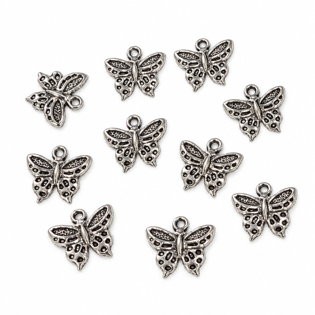 10pc Dark Silver Butterfly Charms