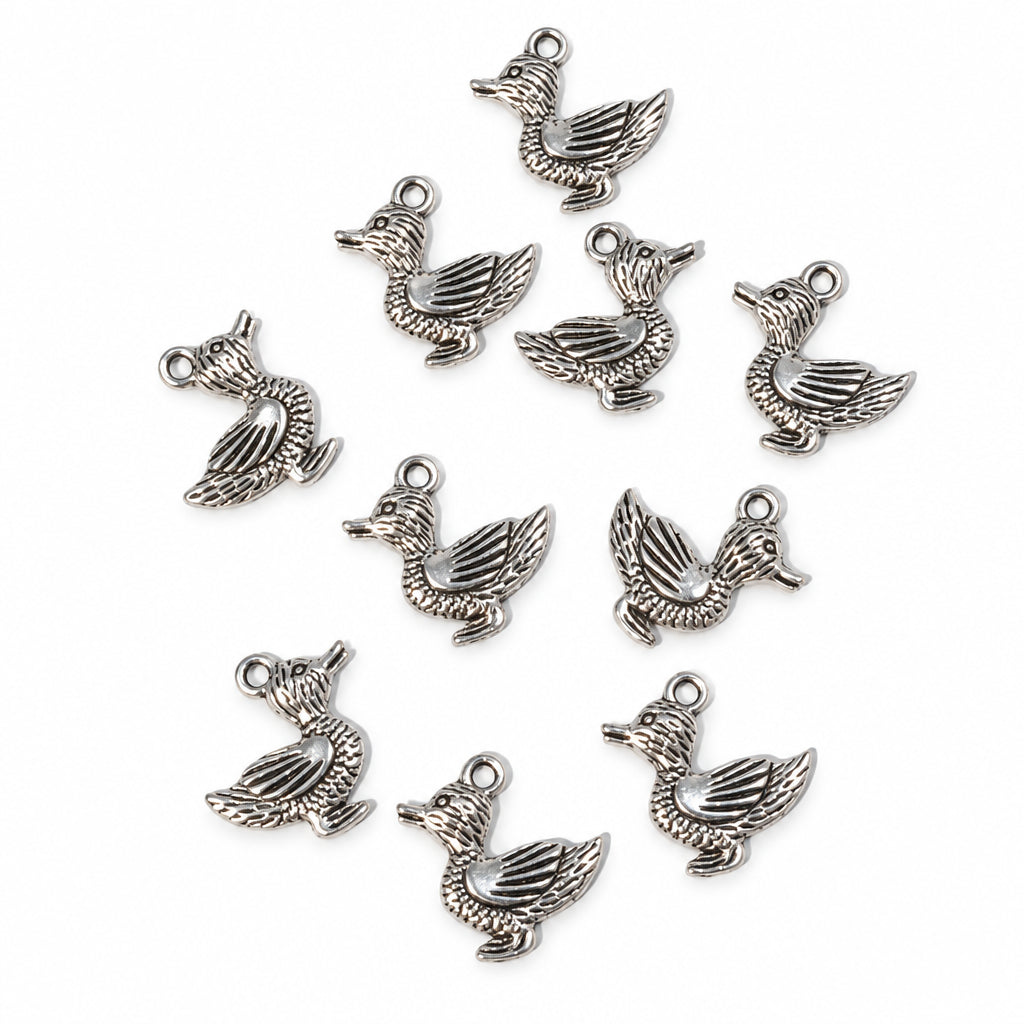 10pc Silver Duck Charms
