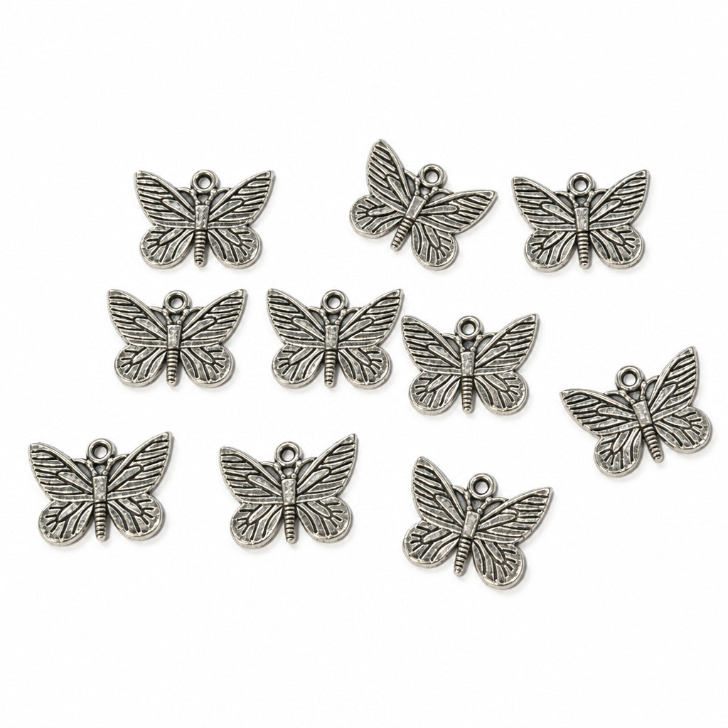 10pc Silver Butterfly Charms
