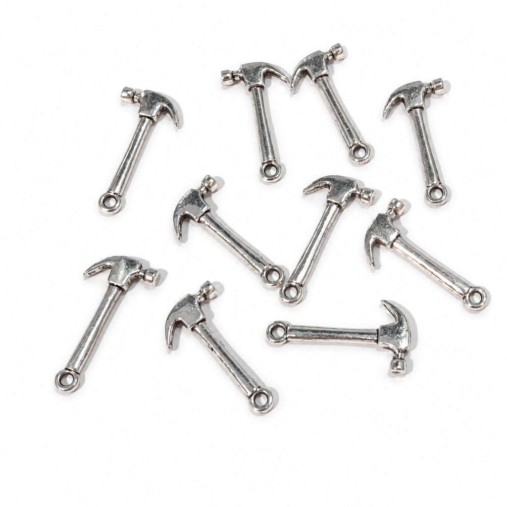 10pc Silver Tool Hammer Charms