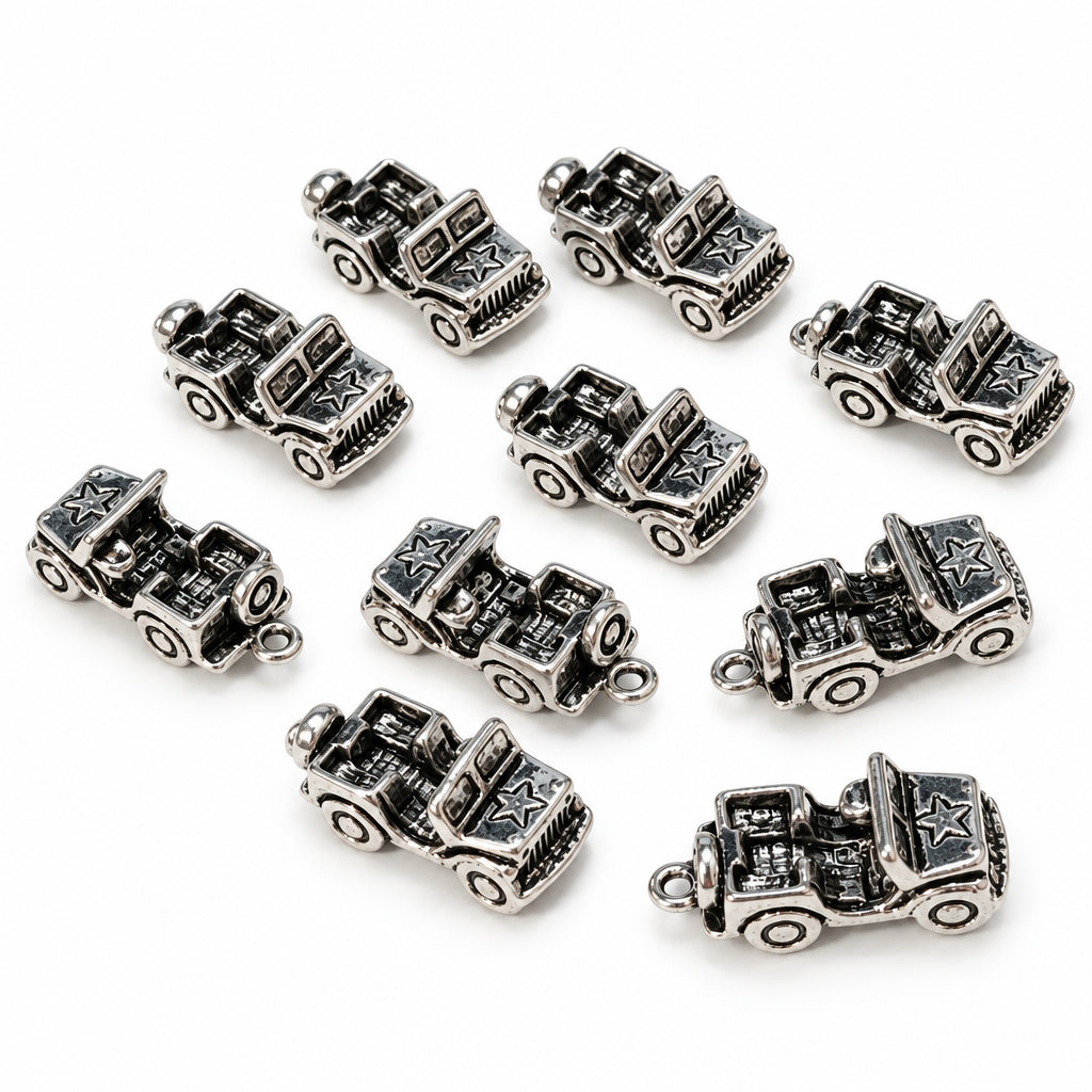 10pc Silver Military Jeep Charms