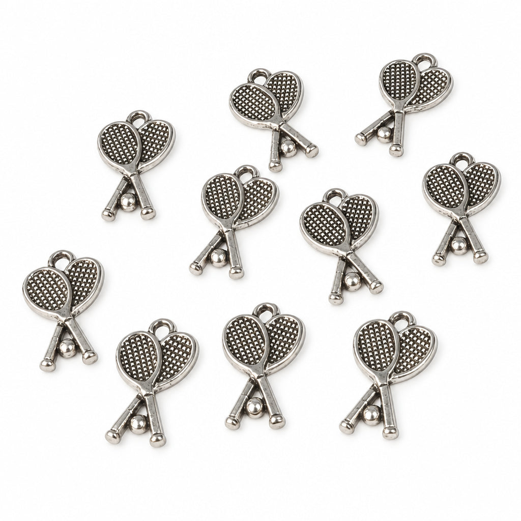 10pc Silver Racket & Ball Charms