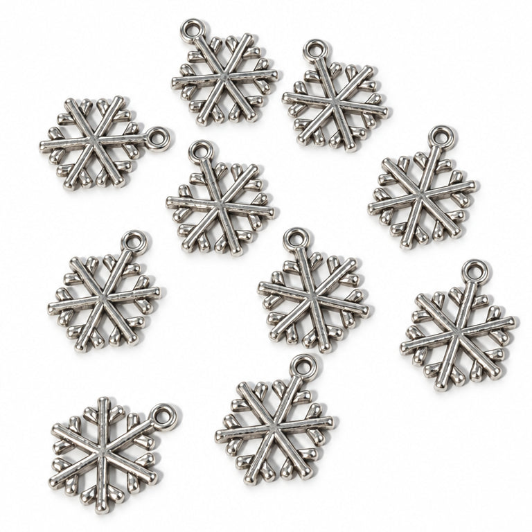 10pc Dark Silver Snowflake Charms