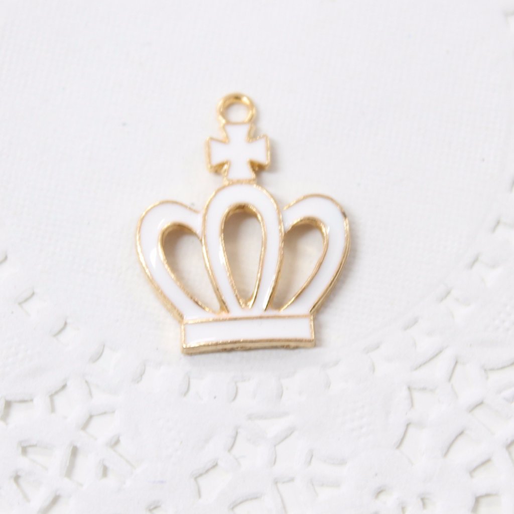 4pc White Crown Enamel Charms