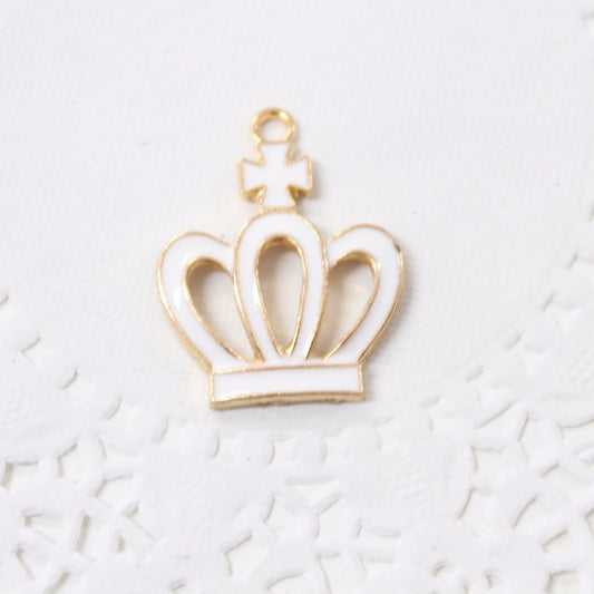 4pc White Crown Enamel Charms