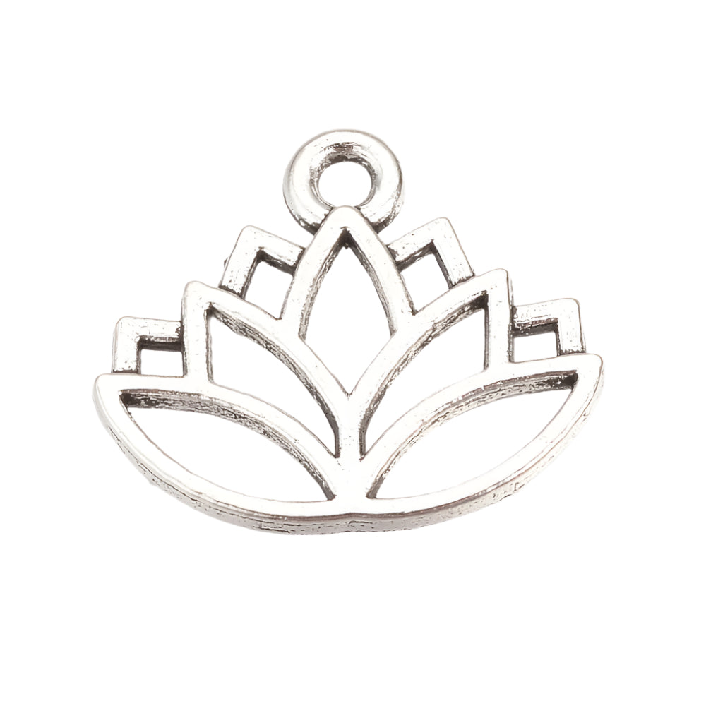 10pc Silver Lotus Flower Charms