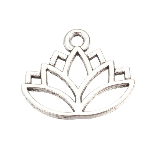 10pc Silver Lotus Flower Charms