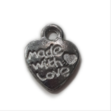10pc Silver Made with Love Heart Charms